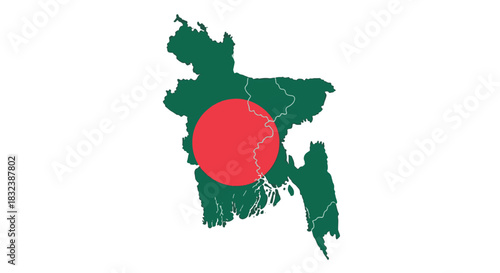 Bangladesh Flag A minimalist representation of the flag featuring the country's map and national symbol on white