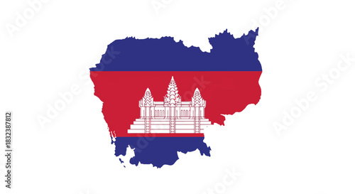 Cambodia's national flag, a symbol of heritage and identity, showcasing the iconic temple in a map outline