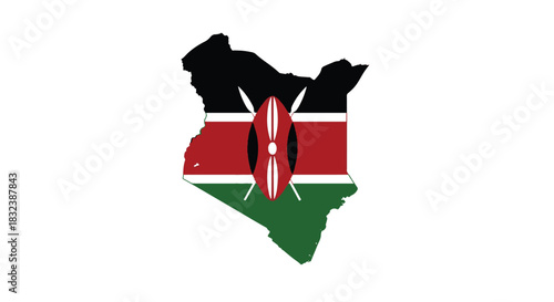 Kenya's Outline A Symbolic Representation of the Nation Featuring Its Flag, a Patriotic Emblem