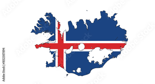 Iceland's National Pride A Striking Visualization of the Icelandic Flag Displayed on a Map, Symbolizing Identity and Heritage