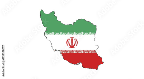 Iran Flag A Detailed Illustration of the Iranian Flag Overlaid on the Country's Geographical Outline