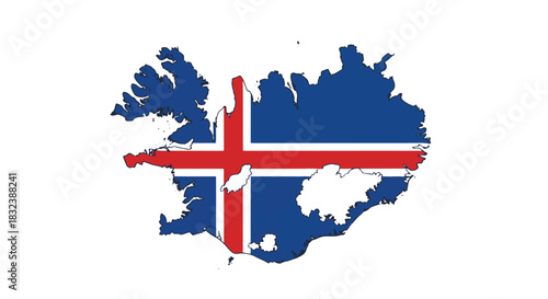 Iceland A Visual Representation of the Icelandic Flag Overlaid on the Country's Silhouette