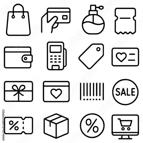 Shopping Essentials: A diverse collection of shopping icons, each representing an essential element of the shopping experience. This image encapsulates the essence of purchasing.