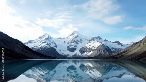 Wallpaper Mural Serene alpine lake mirroring majestic snow-capped mountains and sky, a tranquil natural landscape perfect for travel inspiration or adventure content Torontodigital.ca