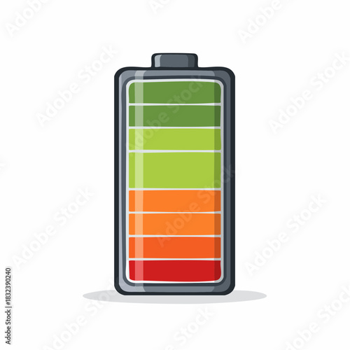 Full battery charge level indicator showing maximum power in a colorful cartoon illustration style