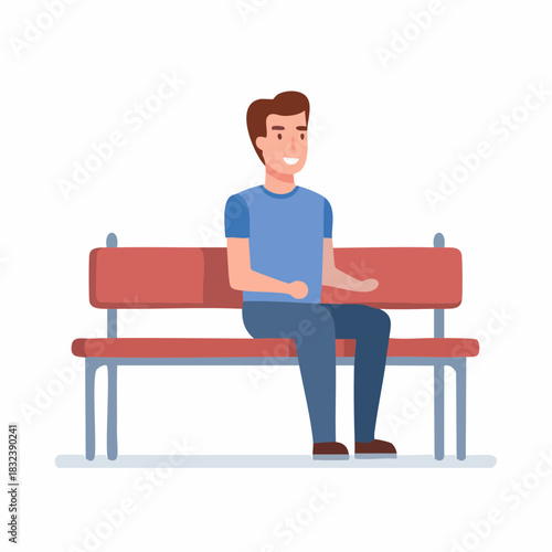 Man sitting on a park bench waiting calmly and smiling