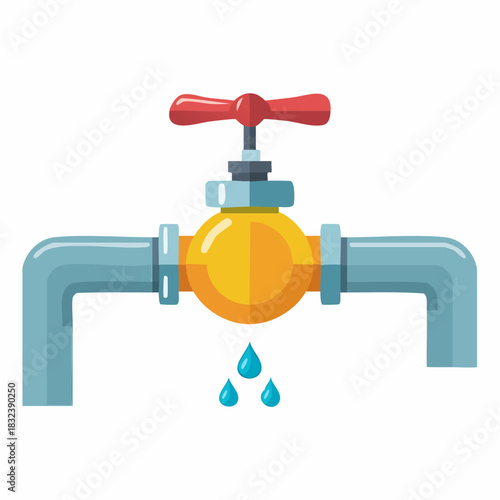 Leaking water faucet with pipe showing dripping drops water waste and conservation concept