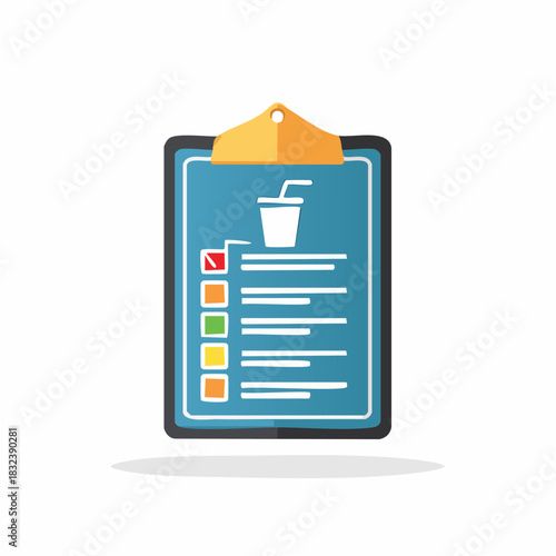 Clipboard with beverage icon and colorful checklist for food order or preferences