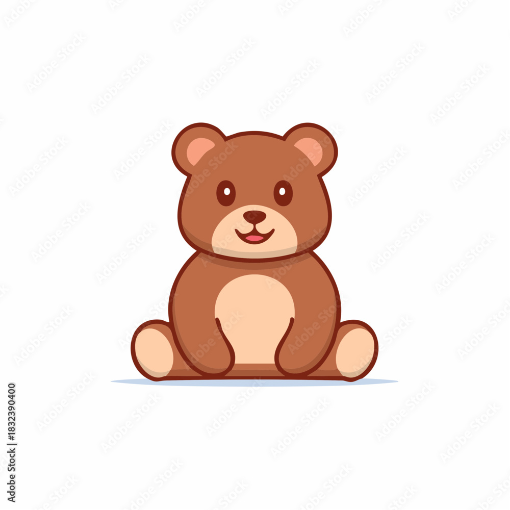 Obraz premium Adorable Cartoon Brown Teddy Bear Sitting Isolated on a White Background