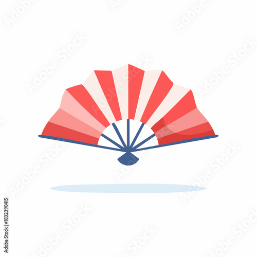 Traditional open folding hand fan with red and white stripes vector illustration cultural object