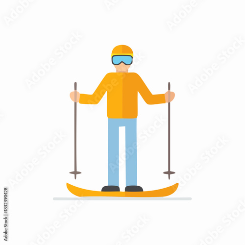 Flat Style Skier Wearing Protective Gear and Skiing Downhill on a Mountain