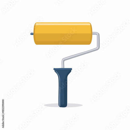 Yellow paint roller with blue handle for home improvement renovation and DIY projects