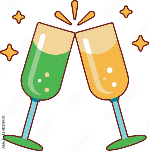 a flat vector illustration of two clinking champagne glasses  4