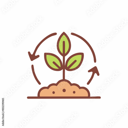 Plant growth cycle icon with arrows symbolizing renewal and sustainability in nature