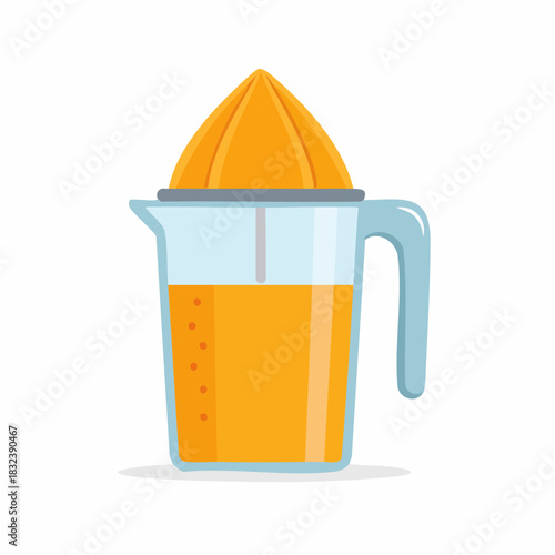 Citrus juicer pitcher illustration with fresh squeezed orange juice for healthy breakfast