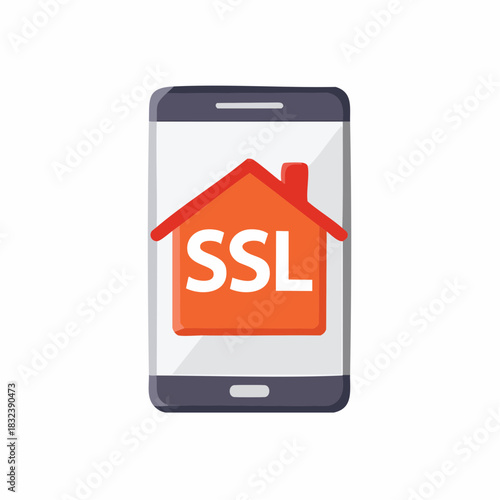 Mobile phone displaying SSL security certificate icon with house symbol for home or network safety