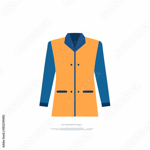 Flat Illustration of a Bright Work Coat With Blue Collar and Sleeves