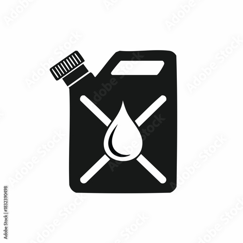 Fuel container with liquid drop and crossed lines symbol isolated icon illustration