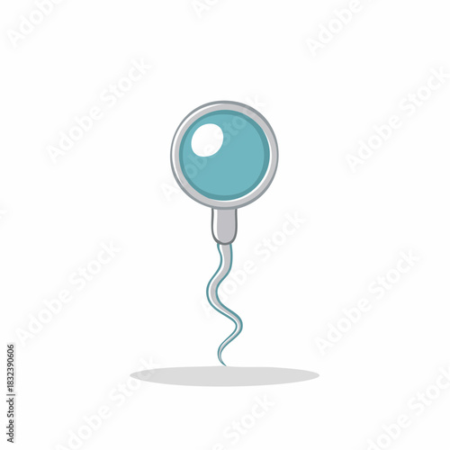 Stylized illustration of a single sperm cell with a turquoise head and wavy tail and a shadow