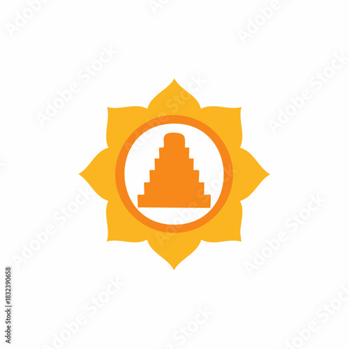 Ancient Mayan Pyramid Symbol with Sun Flower Motif