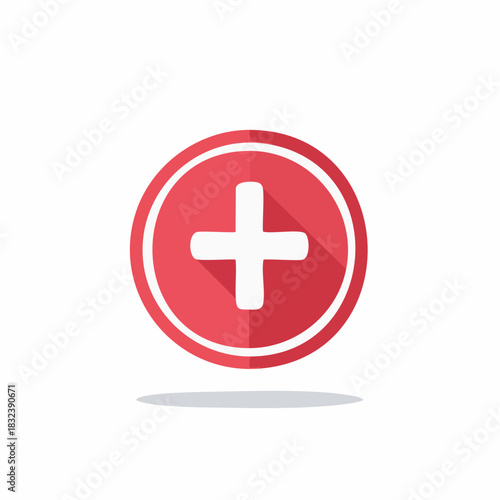 Red Circle with White Plus Sign for Medical, Math, or Social Media