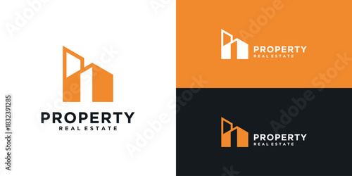 Minimalist home building construction real estate logo design template