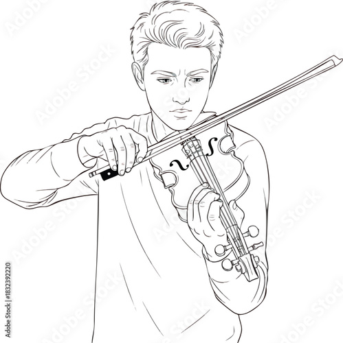 Focused Musician Playing Violin with Precision and Concentration.