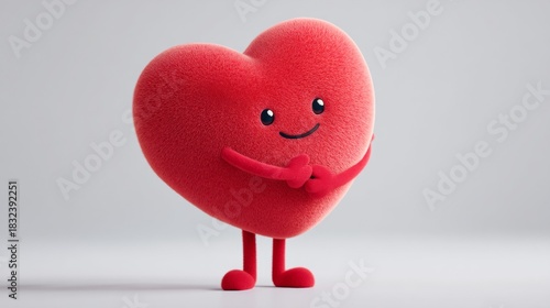 Cute smiling heart character with arms on gray background