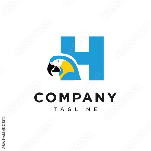 Letter H Blue Throated Macaw Logo Icon Vector