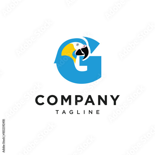 Letter G Blue Throated Macaw Logo Icon Vector