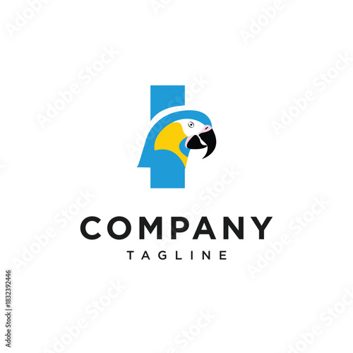 Letter I Blue Throated Macaw Logo Icon Vector