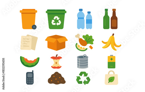 Eco-friendly waste management icons: recycling and composting