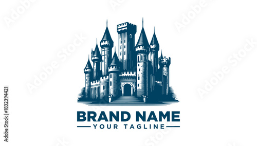 Enchanting Castle Vector Logo Illustration Medieval Fortress Design