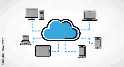 Cloud computing concept illustrating data storage and accessibility across devices.