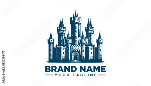 Majestic Medieval Castle Logo Vector Illustration Design, a Grand Fantasy Fortress Graphic for Royal Branding and Historic Architectural Concepts