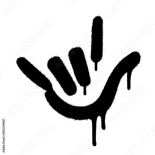 Cool black spray paint shaka hand symbol artwork exudes chill vibes, perfect for surf culture or casual island style designs