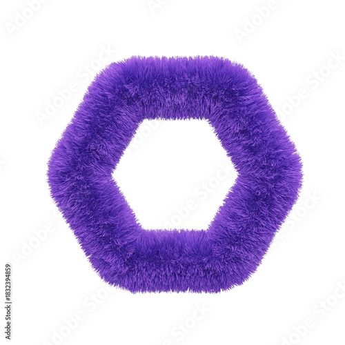Purple hexagon 3d or fur or fluff or softness fabric tangled. Abstract fur made of flowing fabric or yarn tangled. Object PNG file. cotton velvet and silk. 3D Illustration.
