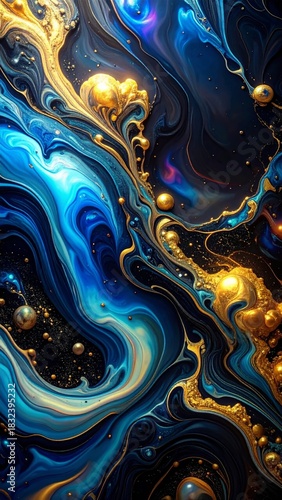 Luxury Blue and Gold Abstract Liquid Flow