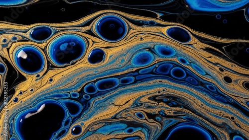 Mesmerizing Blue and Gold Fluid Art Pattern