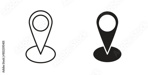 Located icon in line design and solid black and white colors for designs