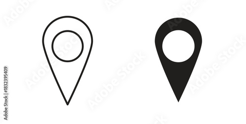 Location pin icon in line design and solid black and white colors for designs
