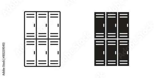 Lockers icon in line design and solid black and white colors for designs