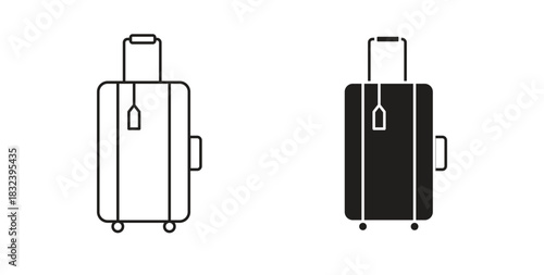 Luggage icon in line design and solid black and white colors for designs