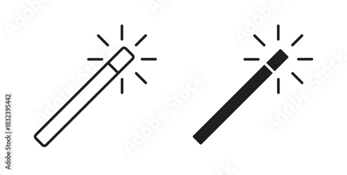 Magic icon in line design and solid black and white colors for designs