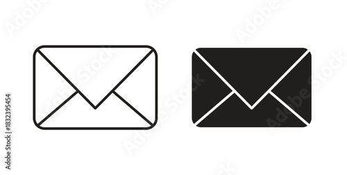Mail icon in line design and solid black and white colors for designs