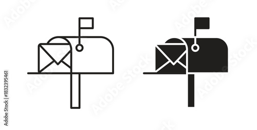Mailbox icon in line design and solid black and white colors for designs