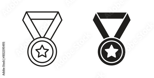 Medal icon in line design and solid black and white colors for designs