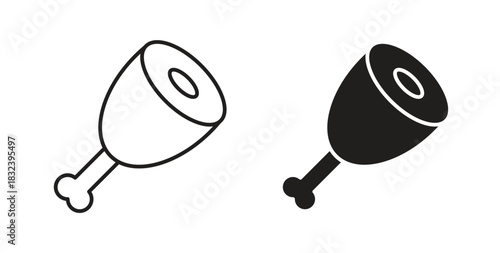 Meat icon in line design and solid black and white colors for designs