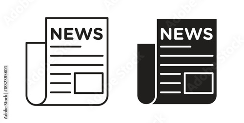 News icon in line design and solid black and white colors for designs