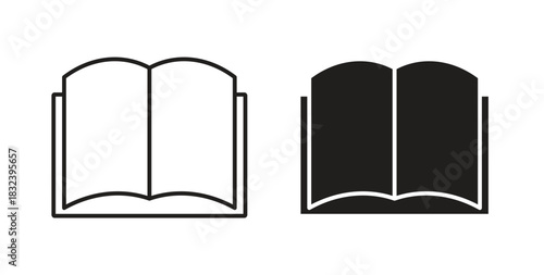 open book icon in line design and solid black and white colors for designs